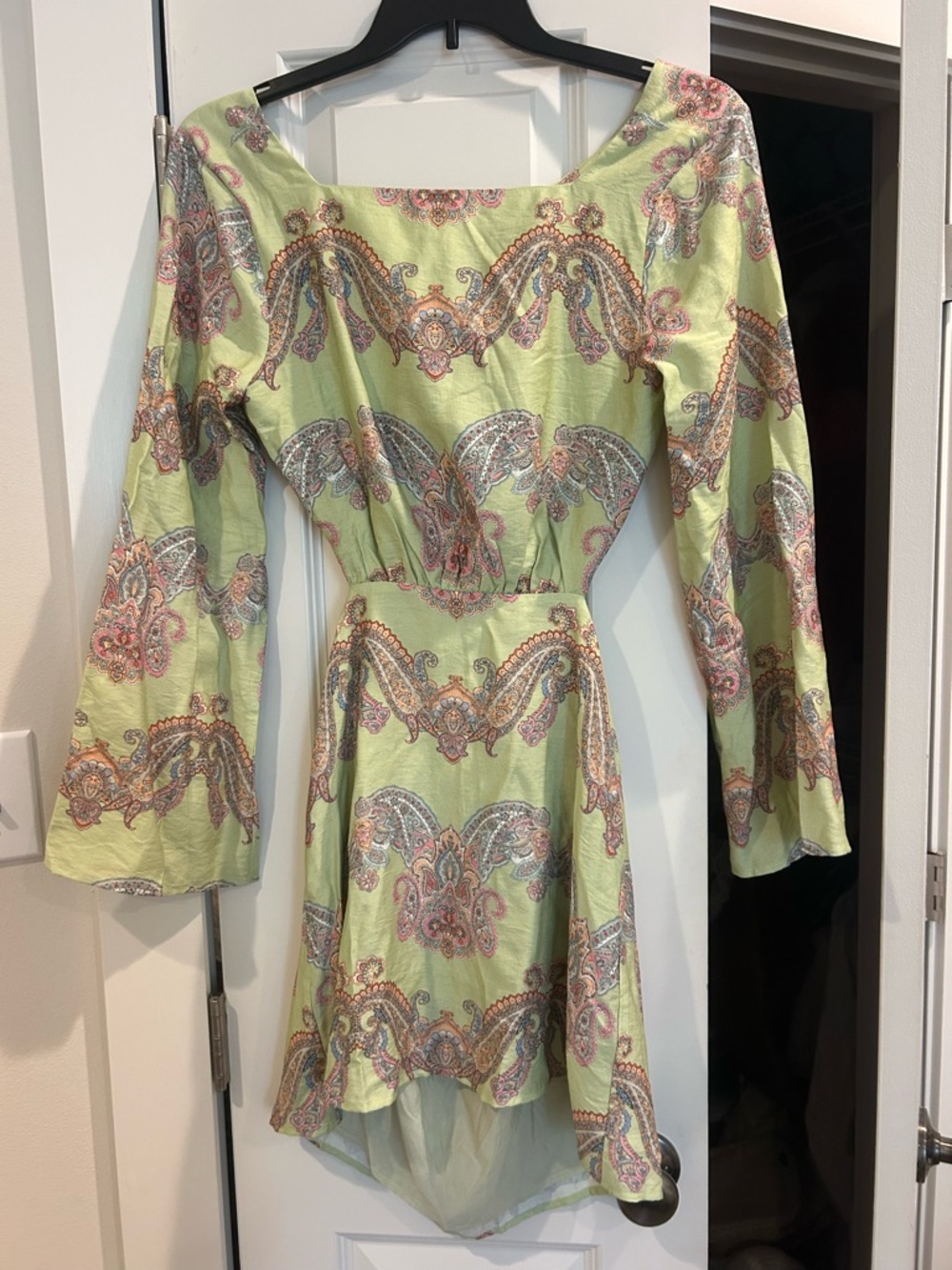 Vici Light Green Paisley High-Low Dress with Pink Accents